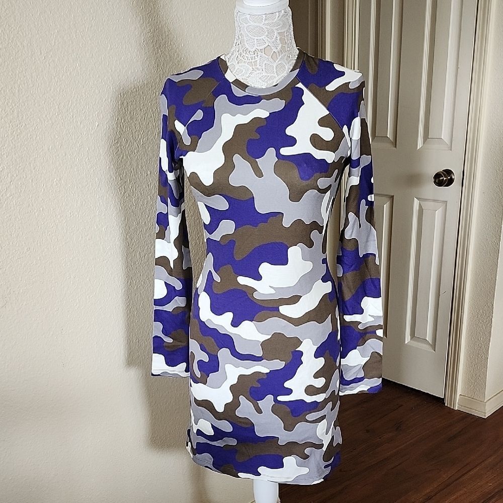 Christopher Kane Y2K 90's Purple Camo Print Bodycon Mini Dress Size Large